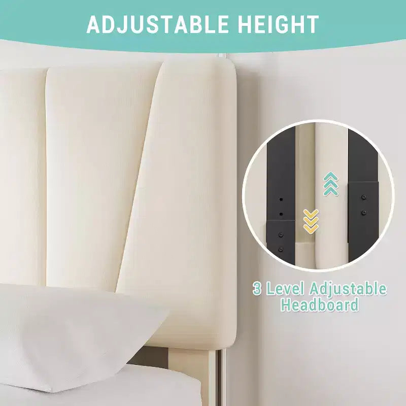 Struttura Letto Queen Size con Testiera Regolabile e 4 Cassetti Contenitore, Struttura Letto Imbottita in Tessuto con Doghe in Legno