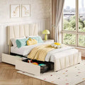 Queen Size Bed Frame with Adjustable Headboard and 4 Storage Drawers, Soft Upholstered Platform Bed Frames with Wooden Slats Support
