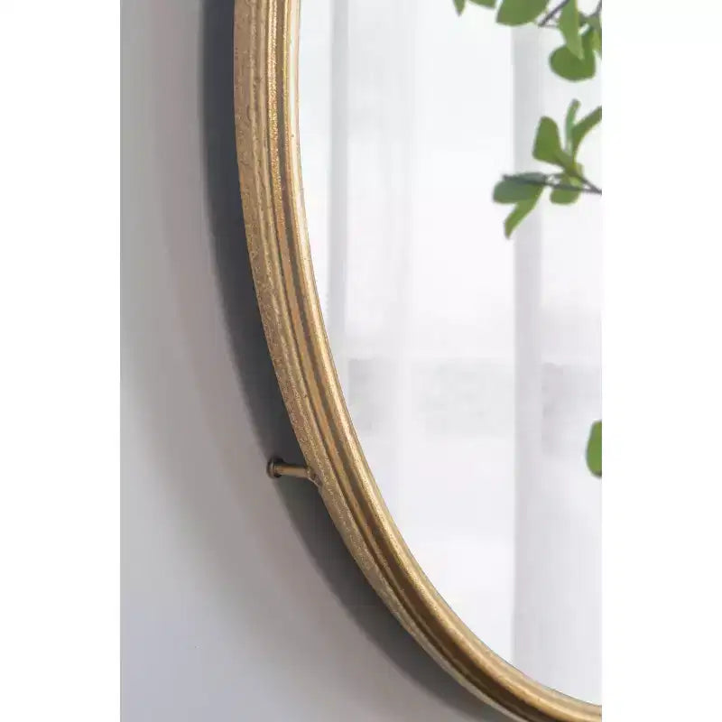 Specchio da parete rotondo da 26 x 32 pollici con cornice in metallo dorato
