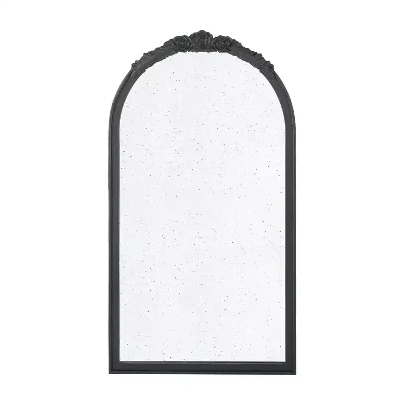 Specchio da parete ad arco intagliato a mano con rose, 23 x 42 pollici, cornice nera