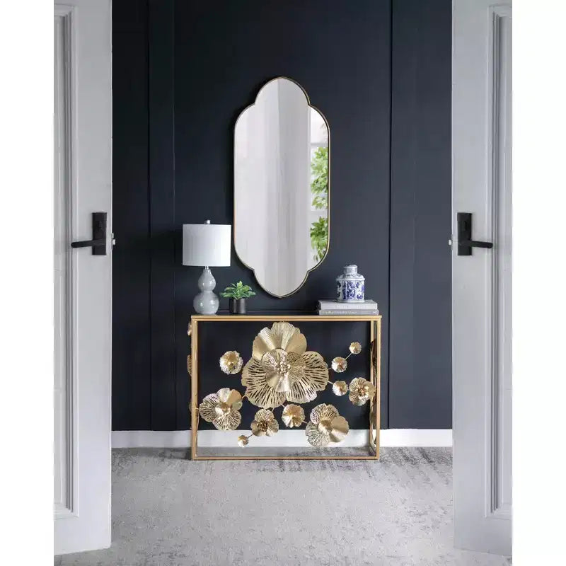 Specchio decorativo da parete color oro champagne con bordi intagliati da 22,4 x 48 pollici