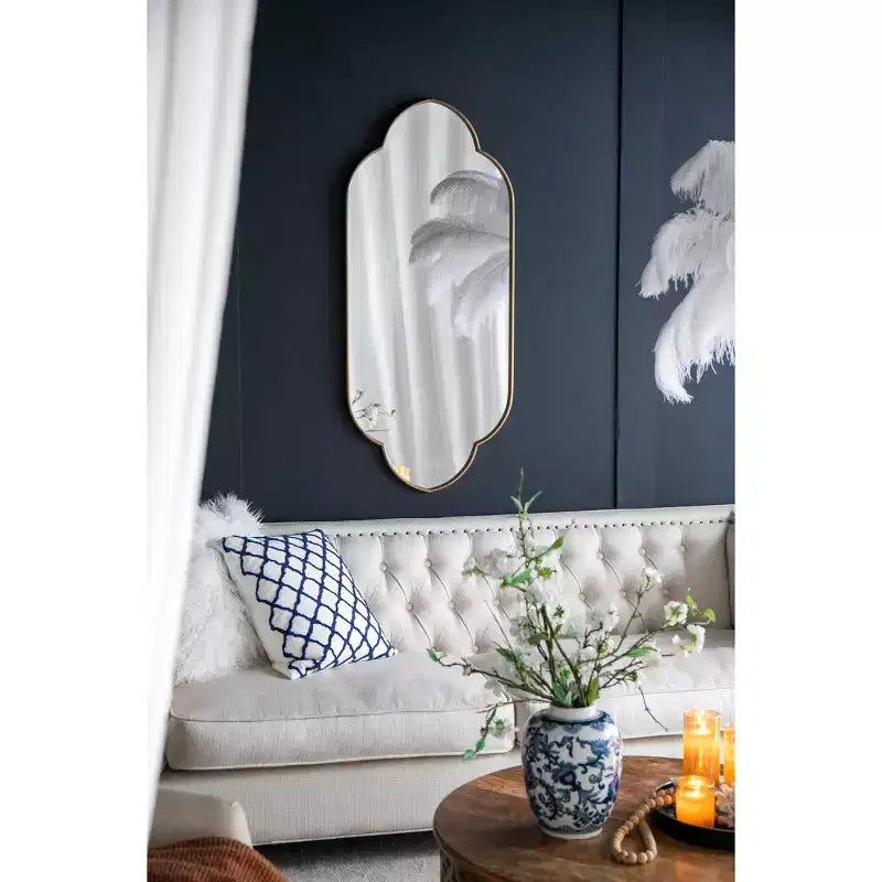 Specchio decorativo da parete color oro champagne con bordi intagliati da 22,4 x 48 pollici