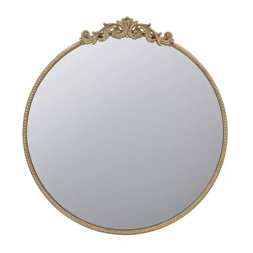 30 x 32 Inch Round Gold Wall Mirror with Metal Frame