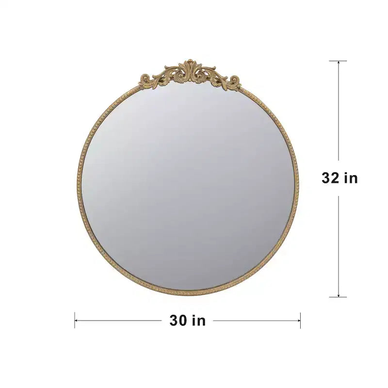 Specchio da Parete Rotondo Oro 30 x 32 Pollici con Cornice in Metallo