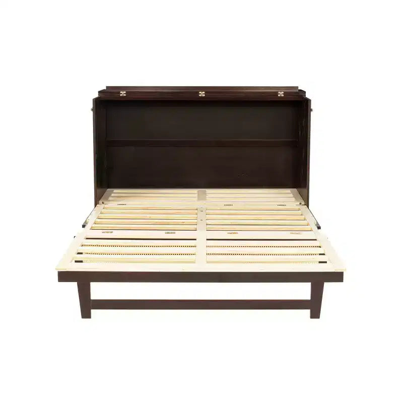 Letto a scomparsa Queen Size in legno di pino con decorazioni in rattan e cassetti contenitore