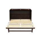 Letto a scomparsa Queen Size in legno di pino con decorazioni in rattan e cassetti contenitore