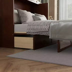 Letto a scomparsa Queen Size in legno di pino con decorazioni in rattan e cassetti contenitore