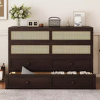 Letto a scomparsa Queen Size in legno di pino con decorazioni in rattan e cassetti contenitore