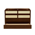 Letto a scomparsa Queen Size in legno di pino con decorazioni in rattan e cassetti contenitore