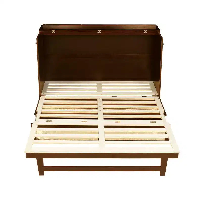 Letto a scomparsa Queen Size in legno di pino con decorazioni in rattan e cassetti contenitore