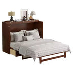 Letto a scomparsa Queen Size in legno di pino con decorazioni in rattan e cassetti contenitore