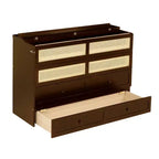 Letto a scomparsa Queen Size in legno di pino con decorazioni in rattan e cassetti contenitore