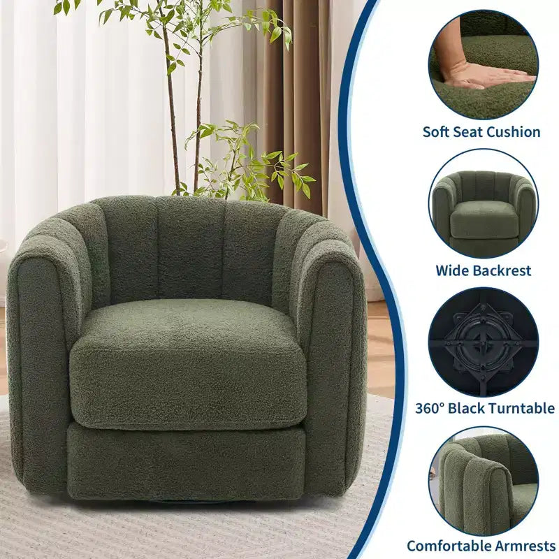 Poltrona moderna girevole, poltrona a barilotto girevole a 360° con schienale a righe, poltrona lounge rotonda, comoda poltrona da lettura per camera da letto e cameretta, verde