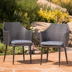 Outdoor Dining Chairs, Patio Dining Chairs Set of 2, All-Weather PE Rattan Armchairs, Heavy Duty Iron Frame Patio Wicker Chairs for Balcony