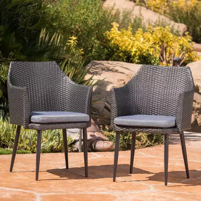 Outdoor Dining Chairs, Patio Dining Chairs Set of 2, All-Weather PE Rattan Armchairs, Heavy Duty Iron Frame Patio Wicker Chairs for Balcony