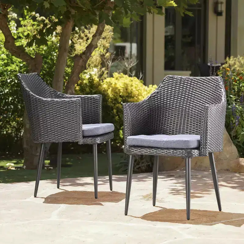 Sedie da Pranzo da Esterno, Set di 2 Sedie da Pranzo da Giardino, Poltrone in Rattan PE per Tutte le Stagioni, Sedie in Vimini da Giardino con Telaio in Ferro Resistente per Balcone