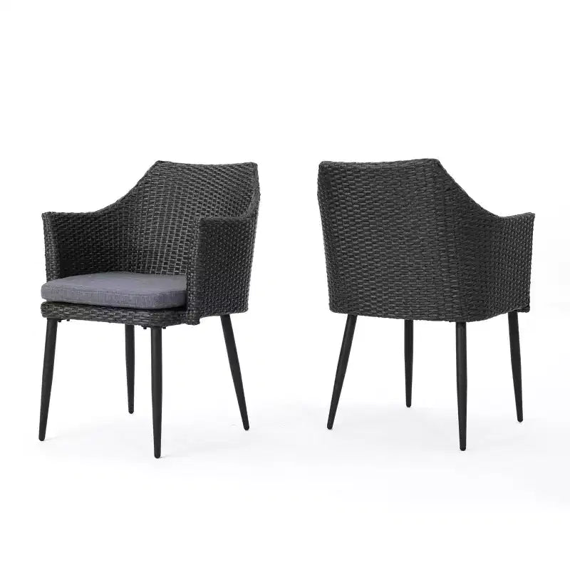 Sedie da Pranzo da Esterno, Set di 2 Sedie da Pranzo da Giardino, Poltrone in Rattan PE per Tutte le Stagioni, Sedie in Vimini da Giardino con Telaio in Ferro Resistente per Balcone