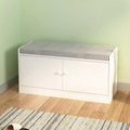 2-Tier Shoe Storage Bench with Padded Cushion, Barn Door Entryway Bench with Adjustable Shelf for Living Room Bedroom