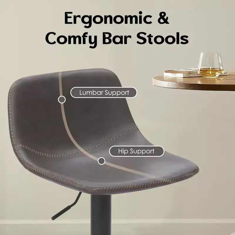 Set moderno di 2 sgabelli da bar piccoli in similpelle imbottita con schienale e base robusta, sedie girevoli regolabili in altezza per bancone
