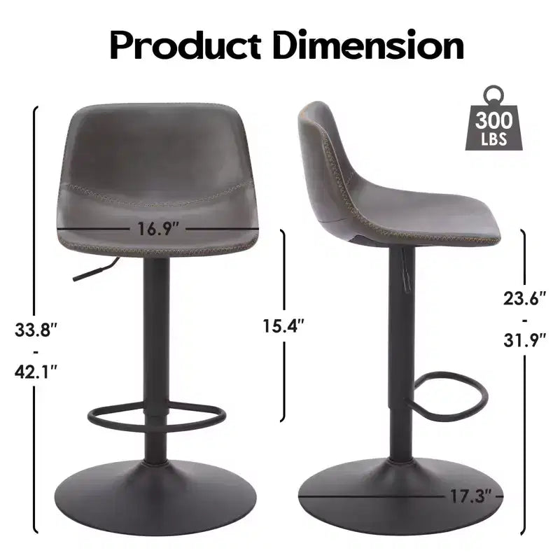 Set moderno di 2 sgabelli da bar piccoli in similpelle imbottita con schienale e base robusta, sedie girevoli regolabili in altezza per bancone