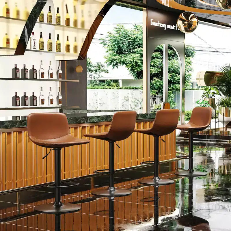 Set moderno di 2 sgabelli da bar piccoli in similpelle imbottita con schienale e base robusta, sedie girevoli regolabili in altezza per bancone