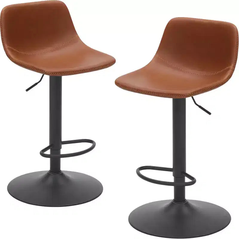 Set moderno di 2 sgabelli da bar piccoli in similpelle imbottita con schienale e base robusta, sedie girevoli regolabili in altezza per bancone