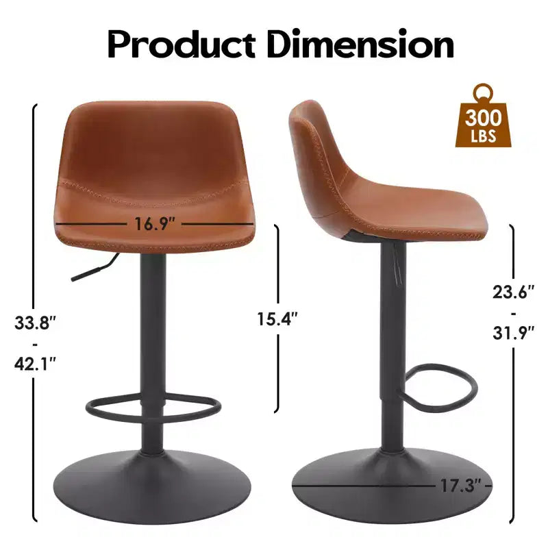 Set moderno di 2 sgabelli da bar piccoli in similpelle imbottita con schienale e base robusta, sedie girevoli regolabili in altezza per bancone