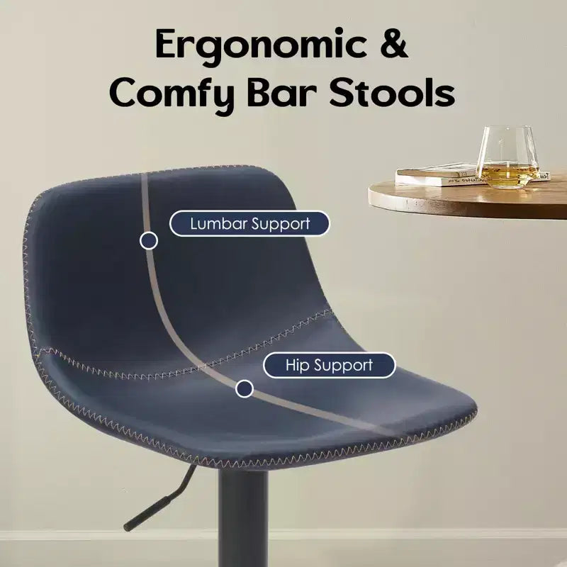 Set moderno di 2 sgabelli da bar piccoli in similpelle imbottita con schienale e base robusta, sedie girevoli regolabili in altezza per bancone