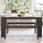 Set da Pranzo Semplice in Stile Rustico, Tavolo da Pranzo e 2 Panche, per Sala da Pranzo, Cucina e Soggiorno
