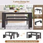 Set da Pranzo Semplice in Stile Rustico, Tavolo da Pranzo e 2 Panche, per Sala da Pranzo, Cucina e Soggiorno