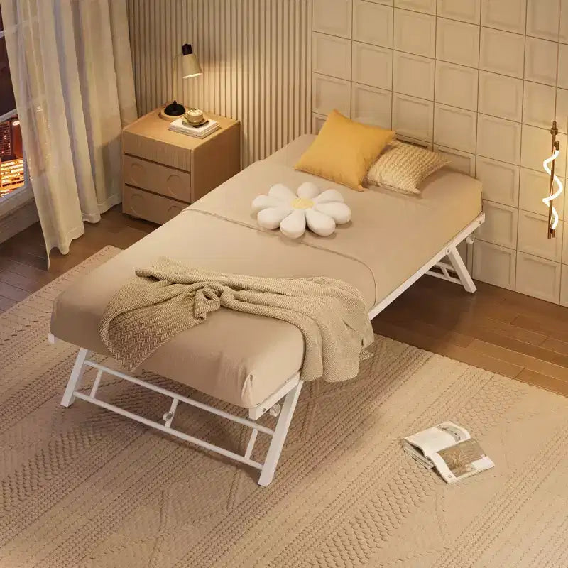 Letto gemello a scomparsa con ruote bloccabili - Struttura letto pieghevole in metallo a scomparsa per camera da letto, camera degli ospiti e soggiorno