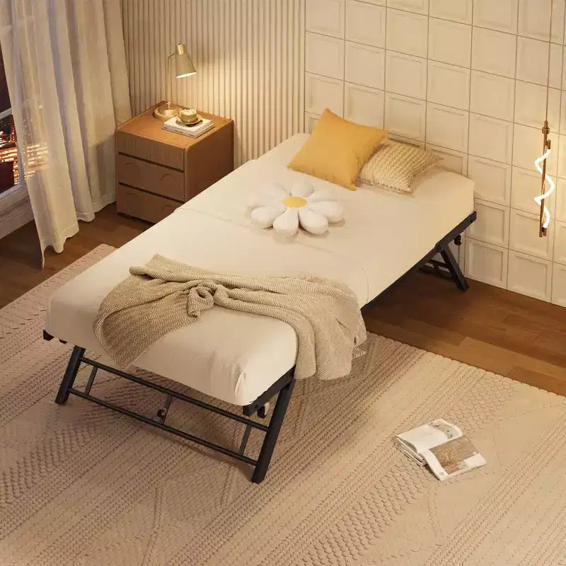 Letto gemello a scomparsa con ruote bloccabili - Struttura letto pieghevole in metallo a scomparsa per camera da letto, camera degli ospiti e soggiorno