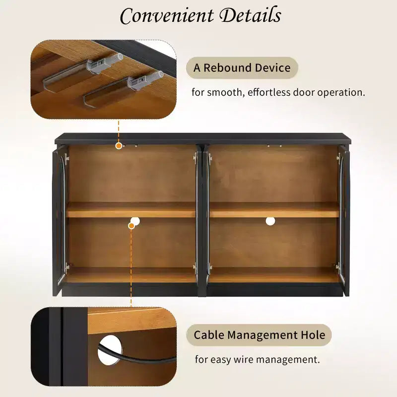 Mobile da Buffet a 4 Ante Grande con Ante in Vetro, Mobile Ad Arco con Ripiani Regolabili per Cucina, Sala da Pranzo