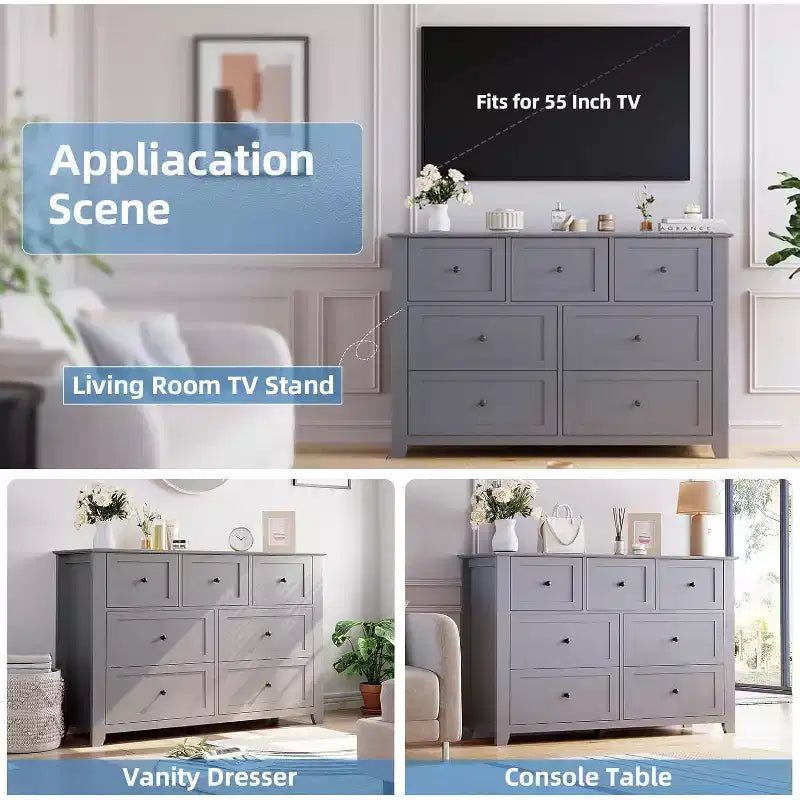 Cassettiera a 7 cassetti, larghezza 137 cm, per camera da letto, moderna cassettiera con contenitori profondi, organizer per vestiti per soggiorno, corridoio