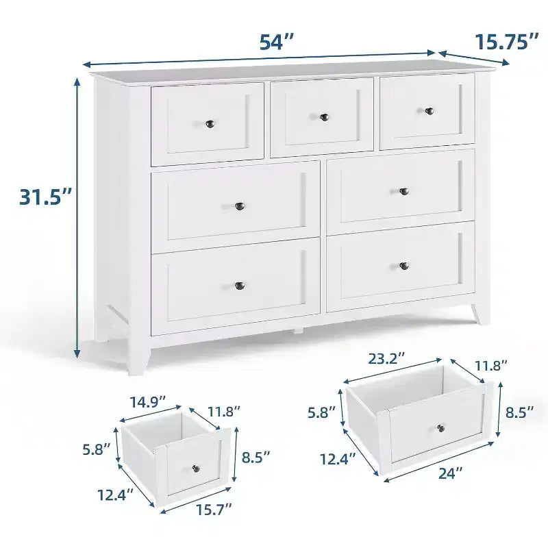 Cassettiera a 7 cassetti, larghezza 137 cm, per camera da letto, moderna cassettiera con contenitori profondi, organizer per vestiti per soggiorno, corridoio