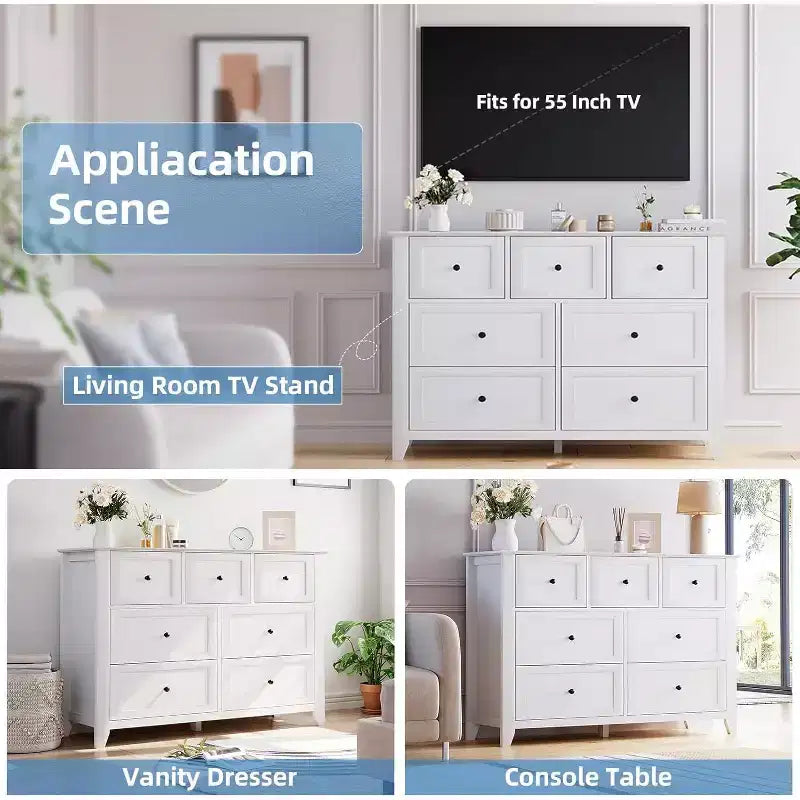 Cassettiera a 7 cassetti, larghezza 137 cm, per camera da letto, moderna cassettiera con contenitori profondi, organizer per vestiti per soggiorno, corridoio