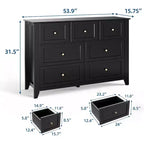 Cassettiera a 7 cassetti, larghezza 137 cm, per camera da letto, moderna cassettiera con contenitori profondi, organizer per vestiti per soggiorno, corridoio