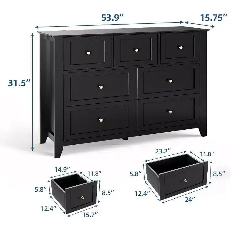 Cassettiera a 7 cassetti, larghezza 137 cm, per camera da letto, moderna cassettiera con contenitori profondi, organizer per vestiti per soggiorno, corridoio