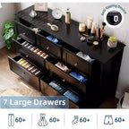 Cassettiera a 7 cassetti, larghezza 137 cm, per camera da letto, moderna cassettiera con contenitori profondi, organizer per vestiti per soggiorno, corridoio