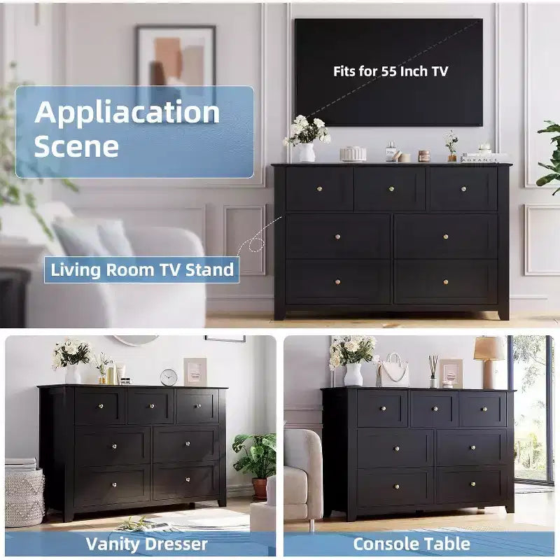Cassettiera a 7 cassetti, larghezza 137 cm, per camera da letto, moderna cassettiera con contenitori profondi, organizer per vestiti per soggiorno, corridoio