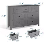 Cassettiera a 7 cassetti, larghezza 137 cm, per camera da letto, moderna cassettiera con contenitori profondi, organizer per vestiti per soggiorno, corridoio