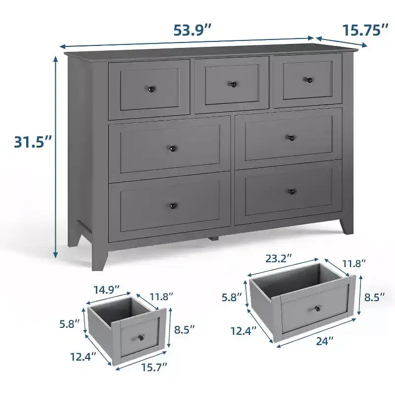Cassettiera a 7 cassetti, larghezza 137 cm, per camera da letto, moderna cassettiera con contenitori profondi, organizer per vestiti per soggiorno, corridoio