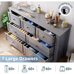 Cassettiera a 7 cassetti, larghezza 137 cm, per camera da letto, moderna cassettiera con contenitori profondi, organizer per vestiti per soggiorno, corridoio