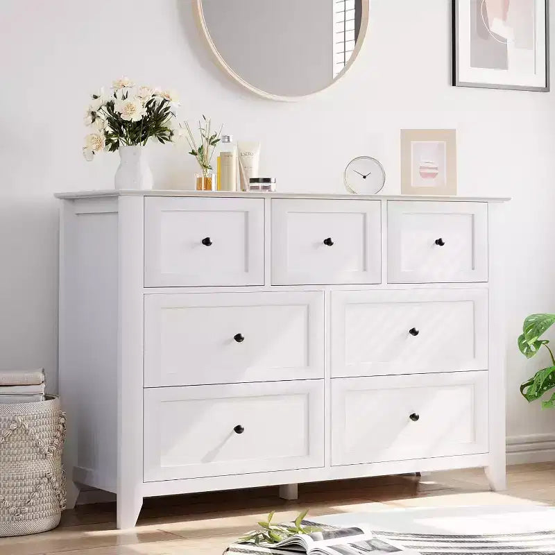 Cassettiera a 7 cassetti, larghezza 137 cm, per camera da letto, moderna cassettiera con contenitori profondi, organizer per vestiti per soggiorno, corridoio