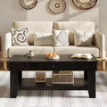 Rustic Rectangular Coffee Table - Living Room Center Table with Drawer & Open Shelf, Stable 4-Leg Structure, Heavy Duty Storage Design