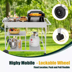Carrello per forno pizza con stazione per condimenti, isola da cucina con tavolo per griglia da esterno e contenitore per griglia Ninja Blackstone ecc., argento