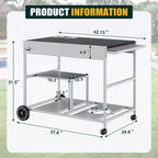 Carrello per forno pizza con stazione per condimenti, isola da cucina con tavolo per griglia da esterno e contenitore per griglia Ninja Blackstone ecc., argento
