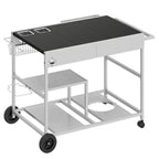 Carrello per forno pizza con stazione per condimenti, isola da cucina con tavolo per griglia da esterno e contenitore per griglia Ninja Blackstone ecc., argento