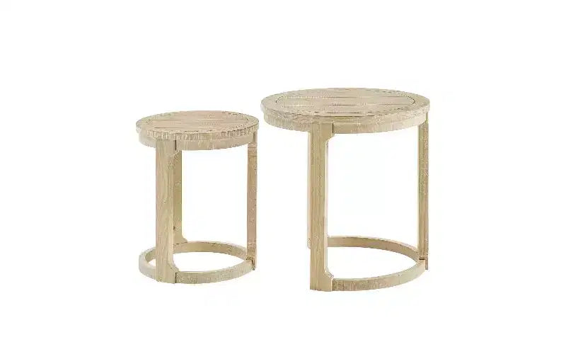 Set di 2 tavolini rotondi a diverse altezze, tavolino centrale in legno massello e MDF, tavolino d'appoggio artistico curvo per soggiorno e camera da letto