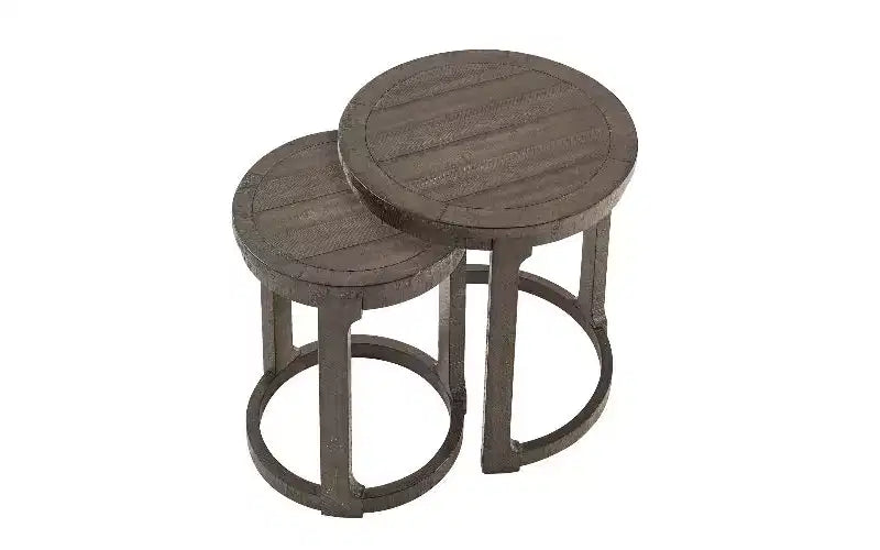 Set di 2 tavolini rotondi a diverse altezze, tavolino centrale in legno massello e MDF, tavolino d'appoggio artistico curvo per soggiorno e camera da letto